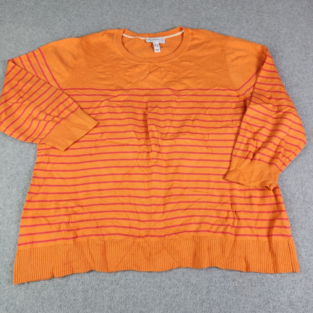 Isaac Mizrahi Live Sweater Womens 1X Orange Striped Knit Essentials 3/4 Sleeve